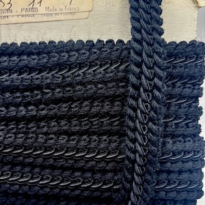 3/4" Black, Double Scalloped Wool and Gimp Braid Upholstery Trim, 100% Wool, New - Discontinued Stock, Made in France.  Sold by the Yard