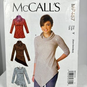 McCall&#39;s MP457 Knit Tunic Sewing Pattern: XS-M, Cowl Neck, Asymmetrical Hem