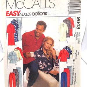 McCall's 9643 Sewing Pattern: Unisex Robe, Pajamas, Half-Zip Shirt - Size M