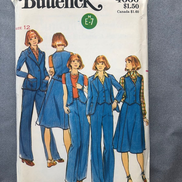 Butterick 4660 Uncut FF Size 12 Wide leg high waisted pant, six panel skirt, vest, fitted jacket,