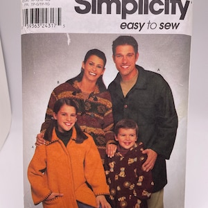 Simplicity 9415 Uncut FF Child, Teen and Adult Jacket Child Sizes Xx - L Adult Sizes Xs - Xl