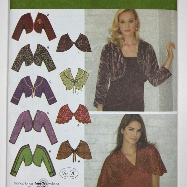 Simplicity 3921 Uncut FF Misses Sizes 8 - 16 Bolero, Capelet with Trim, Shrug with Collar and Sleeve Variations