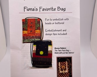 Fiona's Favorite Bag Pattern Uncut FF~ Q42 Designs #131~Bonus Pattern for Twin Pack Bag ~ S. Benton