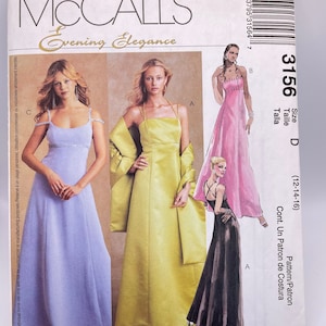 McCall&#39;s 3156 Uncut FF Size D 12-14-16 Empire Waist, Princess Seam, A-Line, Lined Evening Gown & Stole