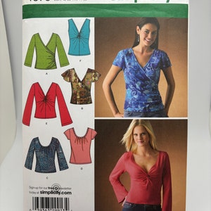 Simplicity 4076 Uncut FF Women&#39;s Plus Sizes 16 - 24 Mock Wrap Knit Top or Gathered Bodice Knit Top with Neckline and Sleeve Variations