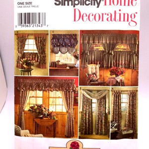 Simplicity 8052 Swag Valances, Drapes, Cafe Curtains, Up to 50” Windows, Uncut FF