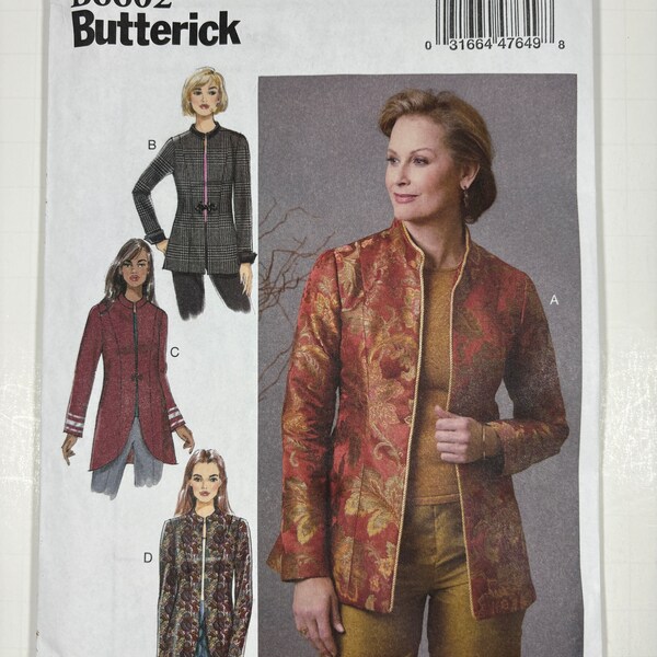 Butterick B6602 Uncut FF Misses Sizes 14 - 22 Semi-Fitted, Lined Jacket with Open Front and Sleeve and Hem Variations