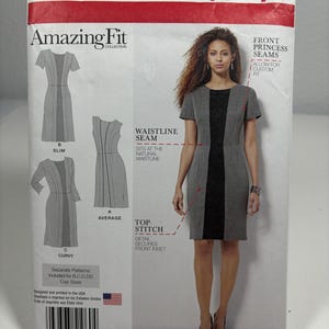 May include: Simplicity sewing pattern 1060 AA for a dress with a princess seam, a waistline seam, and a top stitch detail. The pattern includes separate patterns for B, C, D, and DD cup sizes. The pattern is for sizes US 10-18, Euro 36-44, and French 38-46.