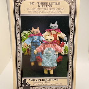 Three Little Kittens 11.5&quot; Folk Dolls with Clothing by Amity Publications