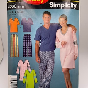 Simplicity 4060: Unisex Pajama Pattern, Knit Top & Pants (XS-XL)