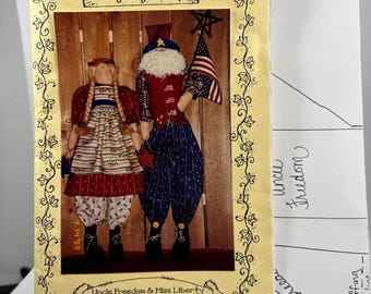 Patriotic Folk Art Fabric Dolls, Uncle Freedom & Miss Liberty (Full Paper Pattern)