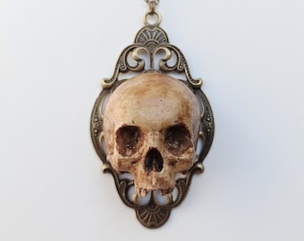 Handmade Realistic Skull Necklace – Gothic Jewelry, Anatomical Cameo Pendant, Dark Statement Piece