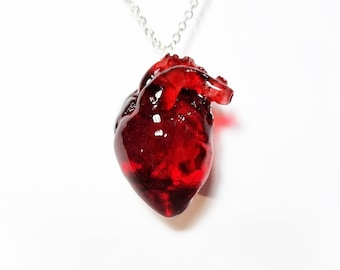 Handmade anatomical heart pendant with blood red effect