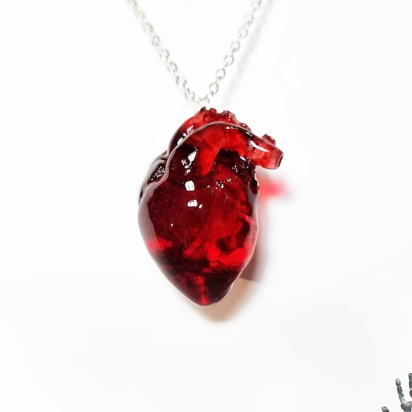 Handmade anatomical heart pendant with blood red effect