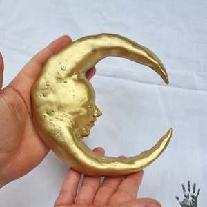 Crescent moon wall sculpture, moon decoration, moon face wall art, fantasy moon, witchy moon, celestial wall decor