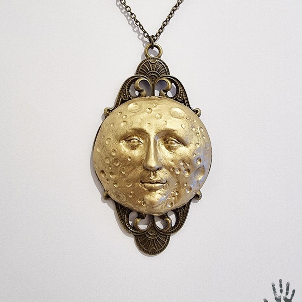 Moonface necklace, moon jewelry, moon phase jewelry, full moon pendant, gothic necklace, victorian jewelry