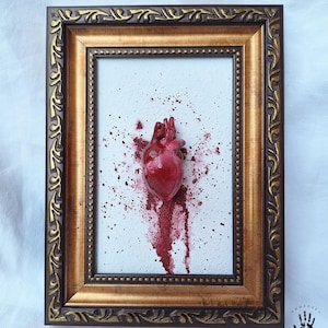 Anatomical realistic heart in frame, gothic home decor