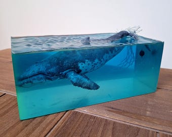 OOAK Humpback Whale Sculpture Handmade – Resin Ocean Art, Nautical Decor, Unique Collectible