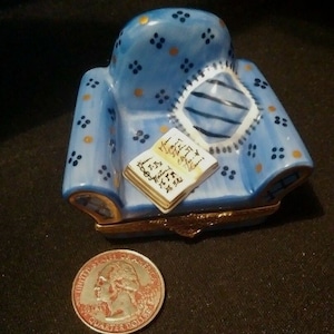 SALE! Rare Limoges France Peint Main GR Comfy Chair Trinket Box