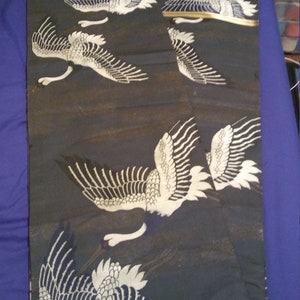 SALE! Antique Japanese Textile Meiji Flying Cranes Maru Obi