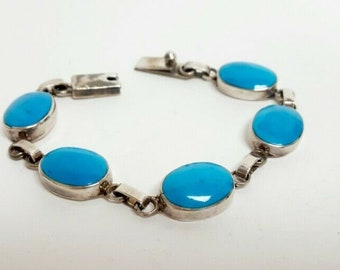 SALE! VTG Mexico Sterling Silver Turquoise Link Bracelet Signed C-II