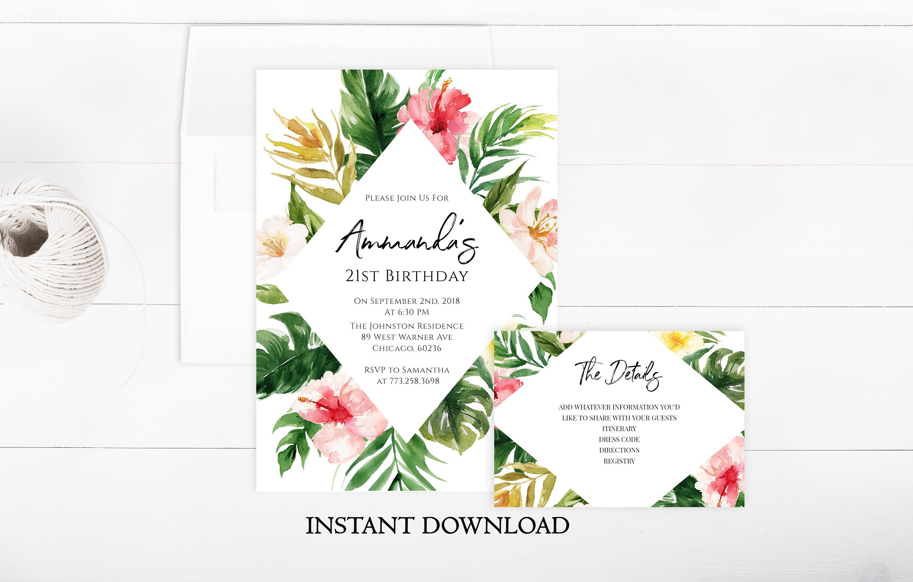 Tropical Birthday Invitation Template Hawaiian Birthday | Etsy