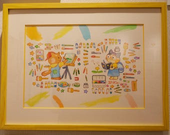 Painting cats (framed original artwork)