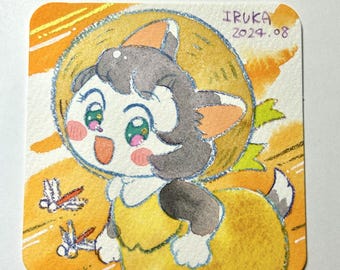 Original art - hat cat girl