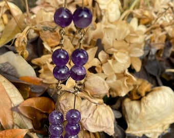 Amethyst earrings, Handmade gemstone jewelry, long purple stone earrings