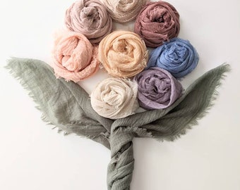GAUZE- Welcome Spring! Crinkle Scarf - Soft, Lightweight, Fringed Bandana for Head or Neck. Square Sizes: 24", 30", 36"."