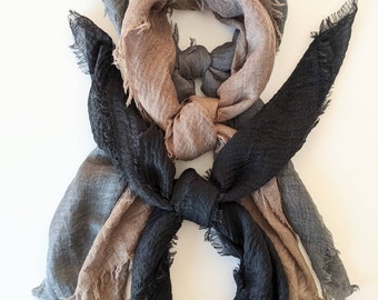 GAUZE- LUXURY Collection! 3 Elegant Scarves - Black, Seal & Charcoal. Crinkle/Gauze perfection (SQUARE sizes: 24", 30", 35")