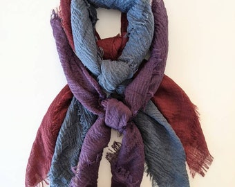 GAUZE- BERRY Collection! Set of 3 Lightweight Scarves - Blueberry, Raspberry & Eggplant. Crinkle Gauze. SQUARE Sizes: 24", 30", 36".