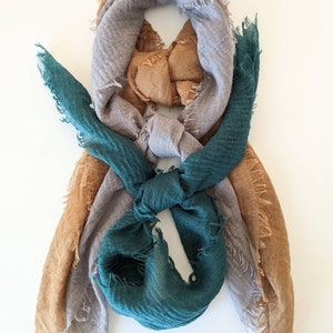 Gauze Scarf Set: Camel, Juniper & Dovetail - Lightweight Square Scarves
