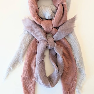 Gauze Scarf Set: Wisteria, Camellia, Silver - Lightweight Square Scarves