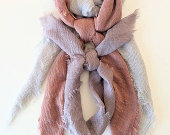 GAUZE- Wish Collection! Set of 3 gauze scarves -Wisteria, Camellia & Silver Lightweight and versatile (SQUARE sizes: 24", 30", 35")
