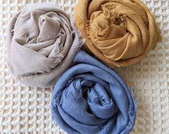 FLAXEN - The Riverbank Collection! This set of 3: Bluebell, Tumeric & Almond Lightweight scarves (SQUARE scarf sizes include 24", 30", 36")