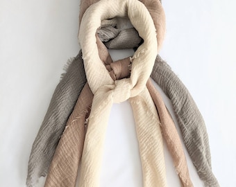 GAUZE - NEUTRAL Collection! Set of 3 Gauze Scarves - Buckhorn, Latte & Seal. Versatile and stylish (SQUARE sizes 24", 30", 35")