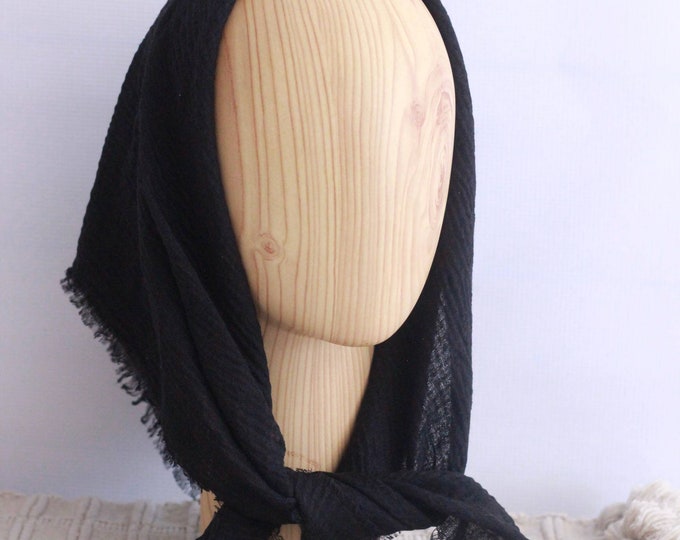 Featured listing image: GAUZE-Single Crinkle Scarf - Soft, Lightweight, Fringed Bandana for Head or Neck. Solid Colors (Square Sizes: 24", 30", 35")