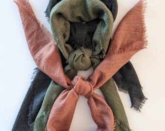 FLAXEN - The Spoondrift Collection! Set of 3: Boxwood, Graphite, Spice, lightweight scarves Pick from SQUARE sizes 24", 30", 36", 40"