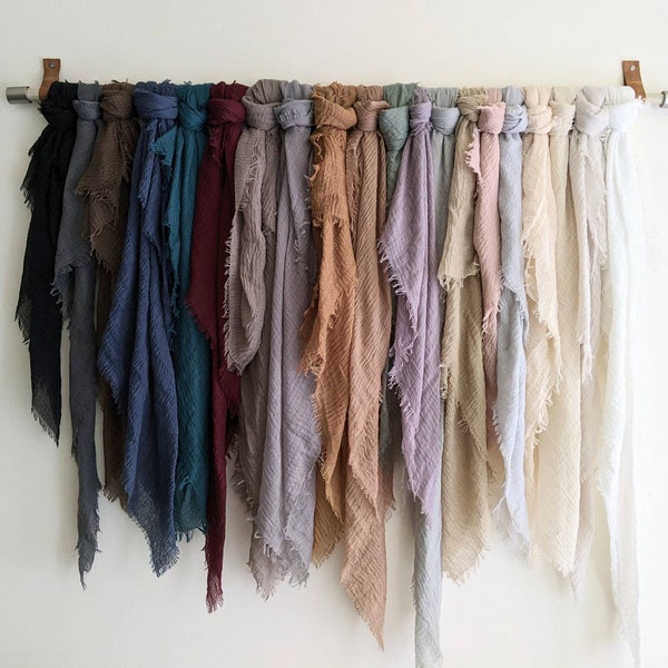 GAUZE-Pick 3, Crinkle/GAUZE lightweight scarves! Your choice of scarf hue (Square sizes: 24", 30", 35")  *Name colors in personalization box