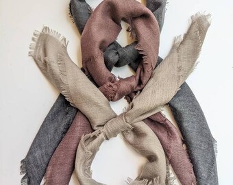 FLAXEN - The Elegant Collection! Set of 3: Chestnut, Graphite, Pale Olive lightweight scarves Pick from (SQUARE sizes 24", 30", 36", 40")