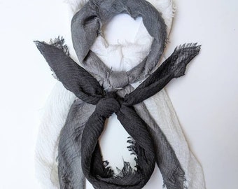 GAUZE- CLASSIC Collection! Set of 3 Scarves - Black, White & Charcoal. Crinkle Scarf (SQUARE Sizes: 24", 30", 35")