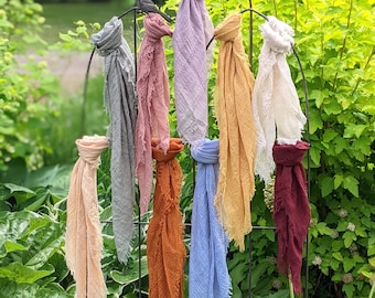GAUZE- Hello Summer! Crinkle/Gauze Single Scarves - Soft, Lightweight Fringed Bandana for Head or Neck. SQUARE Sizes: 24", 30", 35"."
