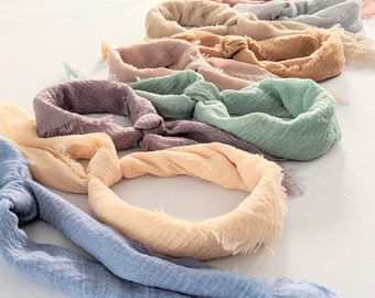 GAUZE- New Arrival! 2024 Spring Collection Crinkle Scarf - Soft, Lightweight, Fringed Bandana for Head or Neck. Square Sizes: 24", 30", 36".