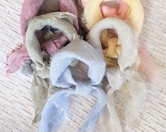 LINEN - Pure Linen Bandanna! Small Lightweight Cross-Dyed Linen Lovely Summer Scarf with Fringed Edges (SQUARE Size: 24 inch)