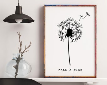 make a wish poster dandelion, black