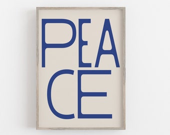 Typo Poster: peace, dunkelblau beige