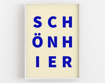 schön hier Poster, blau auf gelblich