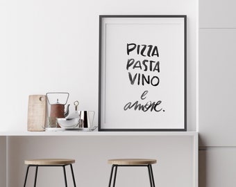 Poster saying: pizza pasta vino e amore - Italian kitchen decoration