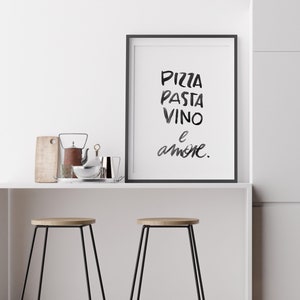 Poster saying: pizza pasta vino e amore - Italian kitchen decoration